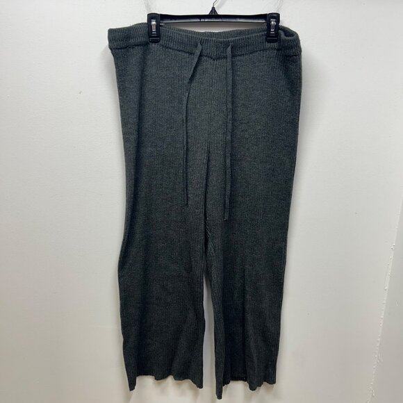 Eloquii Gray Ribbed Knit Wide-Leg Pants With Drawstring Waist 22/24 - Picture 2 of 11